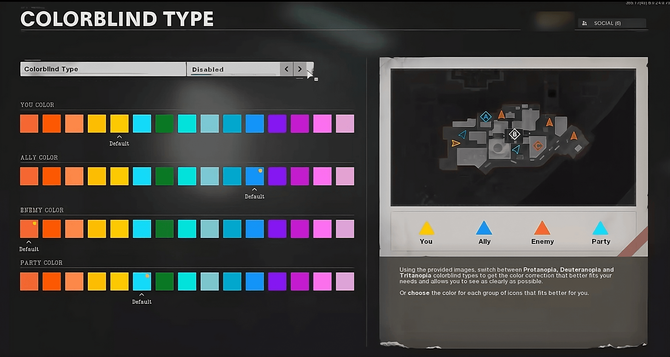 Pantalla configuración de opciones de color para personas con daltonismo en Call of duty: Warzone 2